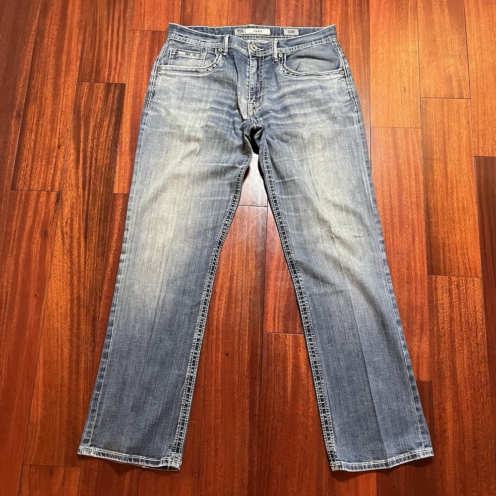 BKE Jeans Mens 33r 34x32 Jake Straight Leg Light Wash Stretch ABM15057 FLAWED